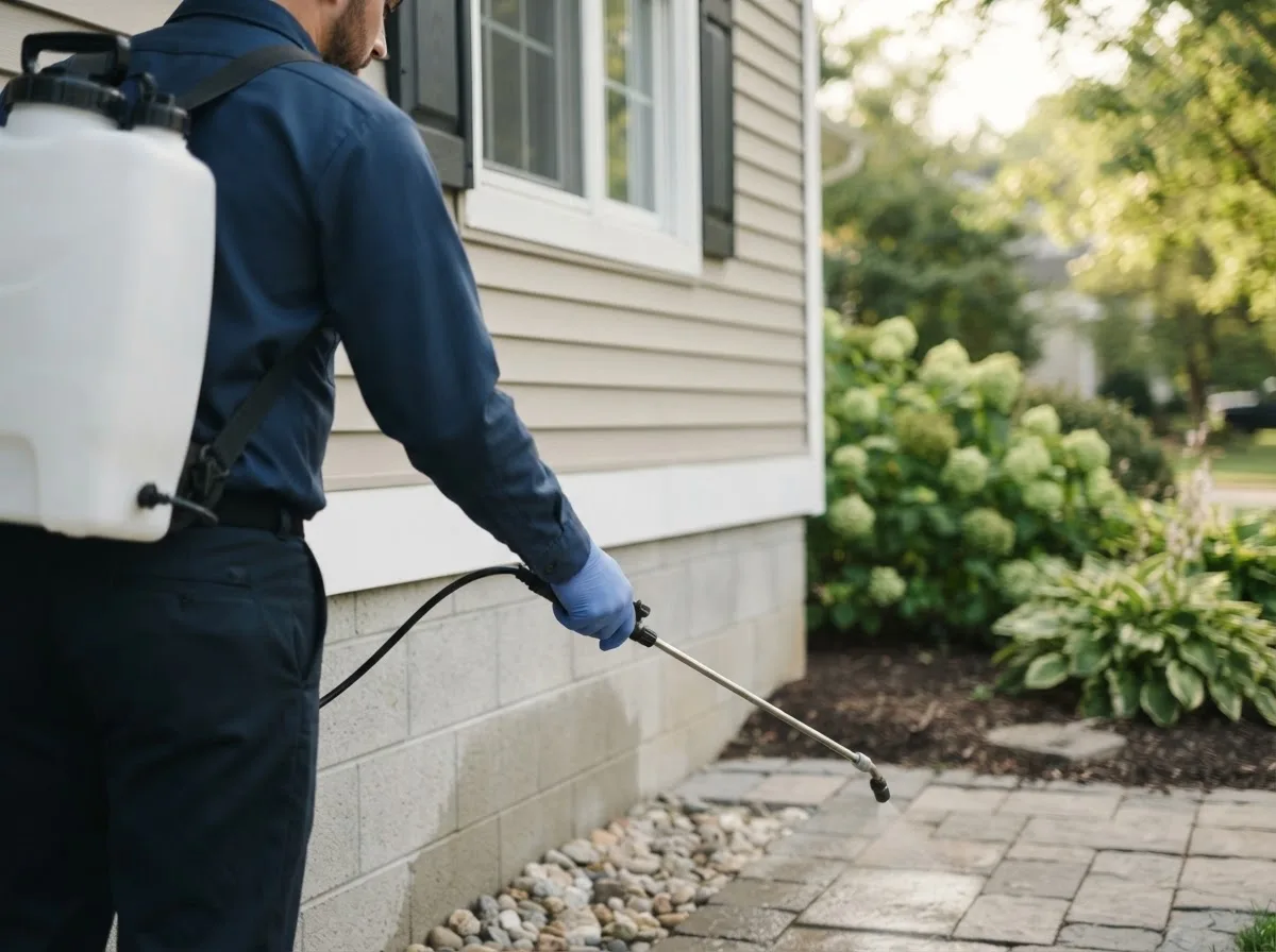 Pest control technician inspecting a home in Allegan, MI